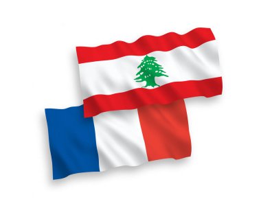 Beyaz arka planda Fransa ve Lübnan 'ın ulusal taşıyıcı kumaş bayrakları izole edildi. 1 'e 2 oranında.