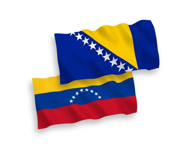 Белом Фоне Выделены Национальные Векторные Волновые Флаги Венесуэлы Боснии Герцеговины — стоковый вектор