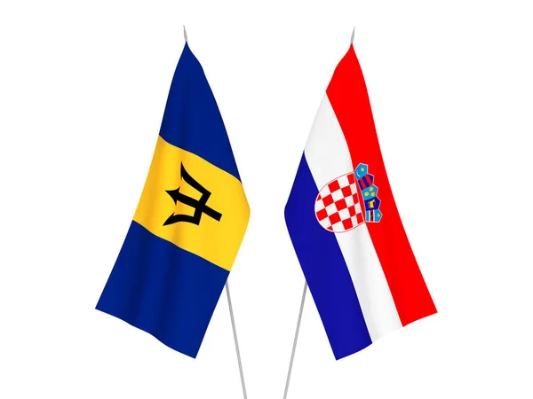 크로아티아와 바베이도스의 깃발들은 바탕에 떨어져 있었다 렌더링 — 스톡 사진