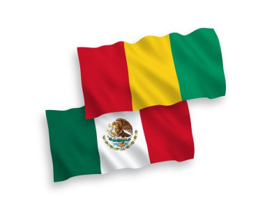 Beyaz arka planda Meksika ve Gine 'nin ulusal taşıyıcı kumaş bayrakları izole edildi. 1 'e 2 oranında.