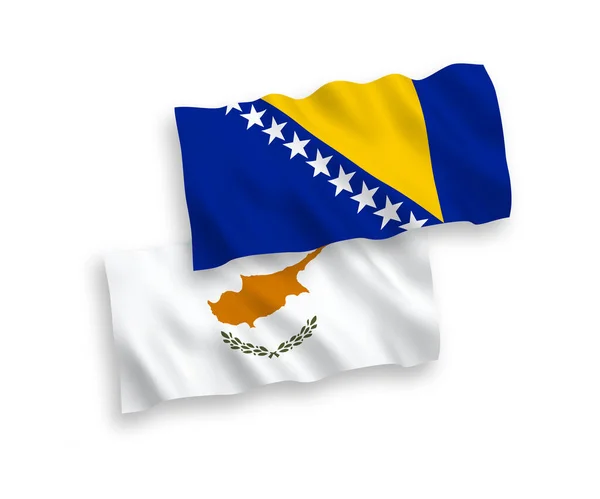 塞浦路斯和波斯尼亚和黑塞哥维那的国家矢量织物波条旗在白色背景下隔离 1比2的比例 — 图库矢量图片