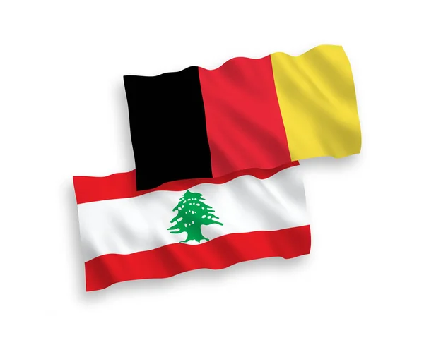 Nationale Vectorweefsel Golfvlaggen Van Libanon België Geïsoleerd Witte Achtergrond Tot — Stockvector