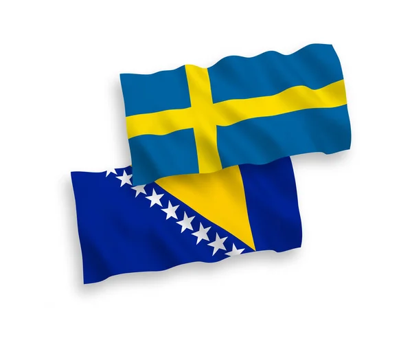 Bandiere Nazionali Onda Vettoriale Tessuto Svezia Bosnia Erzegovina Isolate Sfondo — Vettoriale Stock
