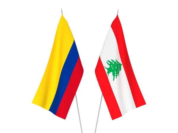 Nationale Stoffen Vlaggen Van Colombia Libanon Geïsoleerd Witte Achtergrond Weergave — Stockfoto