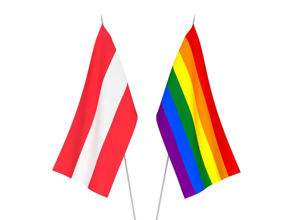 Banderas Nacionales Tela Del Orgullo Gay Rainbow Austria Aisladas Sobre —  Fotos de Stock
