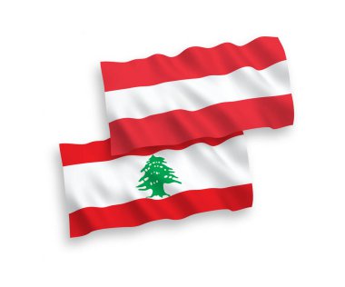 Beyaz arka planda Avusturya ve Lübnan 'ın ulusal taşıyıcı kumaş bayrakları izole edildi. 1 'e 2 oranında.