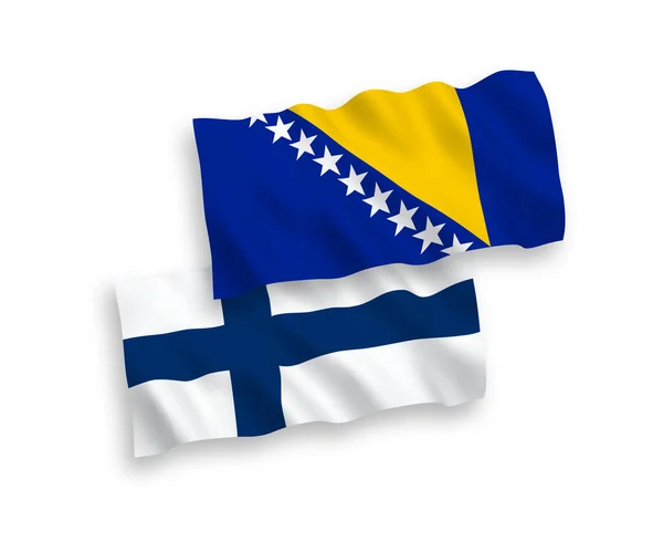 芬兰和波斯尼亚和黑塞哥维那在白色背景下孤立的国家矢量织物波浪旗 1比2的比例 — 图库矢量图片