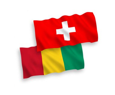 Beyaz arka planda Gine ve İsviçre 'nin ulusal taşıyıcı kumaş bayrakları izole edildi. 1 'e 2 oranında.