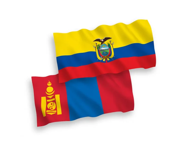 蒙古和厄瓜多尔的国家病媒织物波浪旗在白色背景下隔离 1比2的比例 — 图库矢量图片