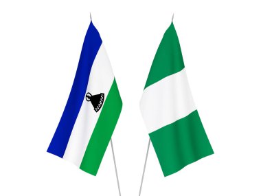Beyaz arka planda Nijerya ve Lesotho 'nun ulusal kumaş bayrakları izole edildi. 3d resimleme.