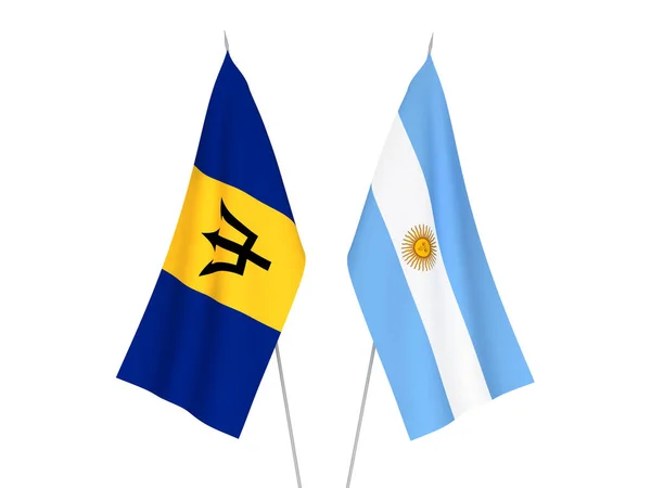Narodowe Flagi Tkanin Argentyny Barbadosu Izolowane Białym Tle Ilustracja Renderowania — Zdjęcie stockowe
