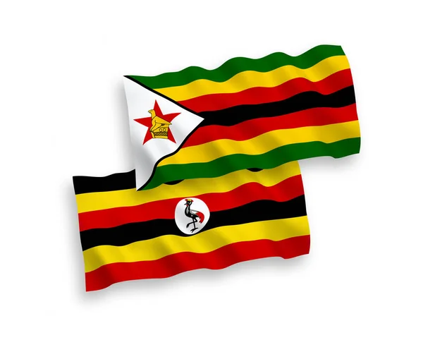 Флаги Зимбабве Уганды Выделены Белом Фоне Соотношение — стоковый вектор