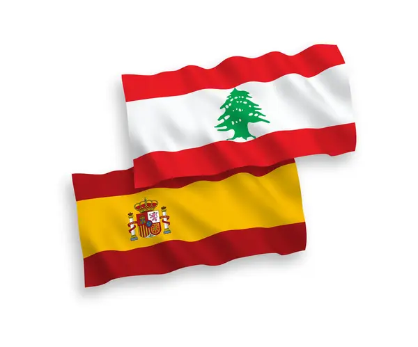 Banderas Nacionales Ondas Vectoriales Líbano España Aisladas Sobre Fondo Blanco — Archivo Imágenes Vectoriales