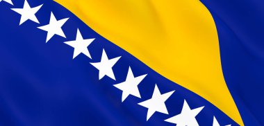 Bosna-Hersek Ulusal Kumaş Dalgası Kapanış Bayrağı Rüzgarda Dalgalanıyor. 3d resimleme.