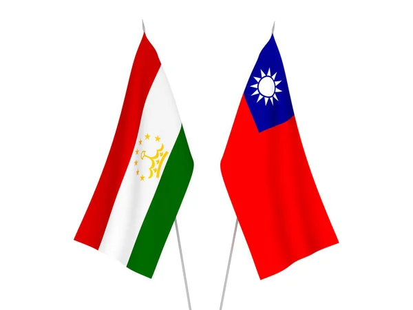 타이완과 타지키스탄의 깃발은 바탕에 떨어져 있었다 렌더링 — 스톡 사진