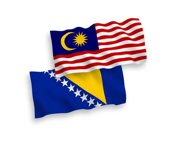 Bendera Gelombang Vektor Nasional Bosnia Dan Herzegovina Dan Malaysia Diisolasi - Stok Vektor