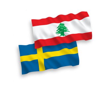 İsveç ve Lübnan 'ın ulusal taşıyıcı kumaş bayrakları beyaz arka planda izole edildi. 1 'e 2 oranında.