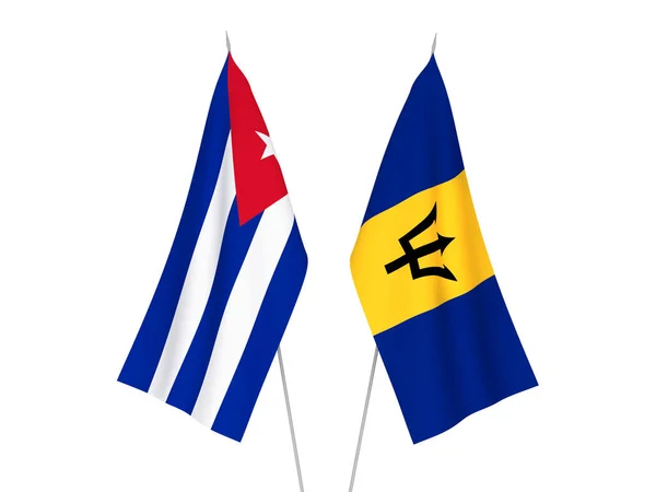 Nationalflaggen Von Kuba Und Barbados Isoliert Auf Weißem Hintergrund Darstellung — Stockfoto