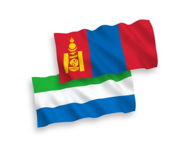 Beyaz arka planda Moğolistan ve Sierra Leone 'nin ulusal taşıyıcı kumaş bayrakları izole edildi. 1 'e 2 oranında.