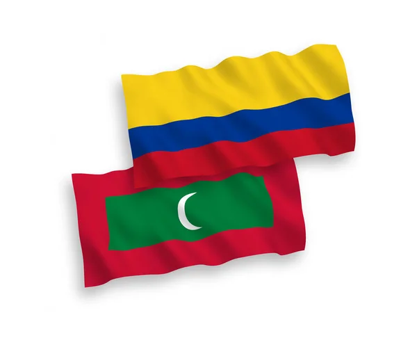 Banderas Nacionales Ondas Vectoriales Maldivas Colombia Aisladas Sobre Fondo Blanco — Vector de stock