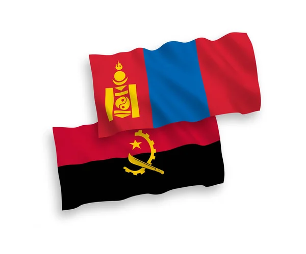 Белом Фоне Выделены Национальные Векторные Волновые Флаги Монголии Анголы Соотношение — стоковый вектор