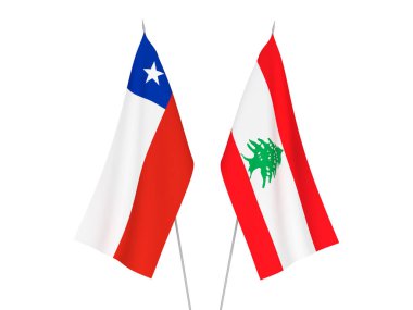 Beyaz arka planda Şili ve Lübnan 'ın ulusal kumaş bayrakları izole edildi. 3d resimleme.