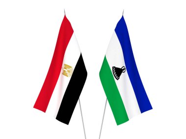Mısır ve Lesotho 'nun ulusal kumaş bayrakları beyaz arka planda izole edildi. 3d resimleme.