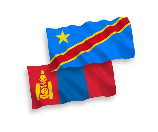 Banderas Nacionales Ondas Vectoriales Mongolia República Democrática Del Congo Aisladas — Vector de stock