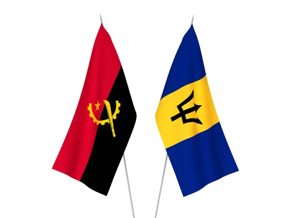 安哥拉和巴巴多斯的国旗以白色背景隔离 3D渲染说明 — 图库照片