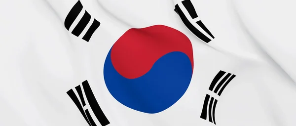 Ulusal Kumaş Dalgası Rüzgarda Dalgalanan Güney Kore Bayrağı Resimleme — Stok fotoğraf