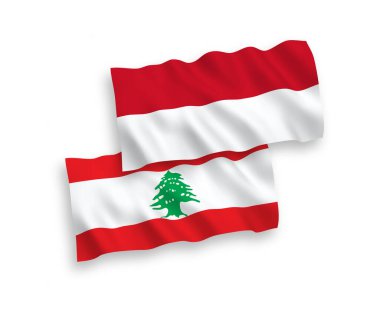 Beyaz arka planda, Endonezya ve Lübnan 'ın ulusal taşıyıcı kumaş bayrakları izole edildi. 1 'e 2 oranında.