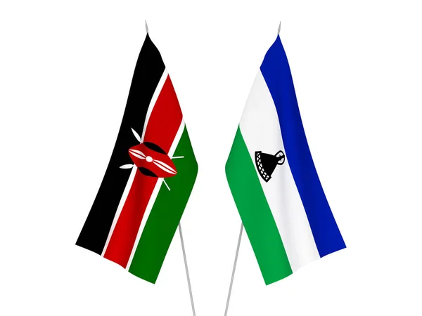 National Fabric Flags Kenya Lesotho Isolated White Background Rendering Illustration — Stock Photo, Image