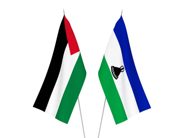 Banderas Nacionales Tela Palestina Lesotho Aisladas Sobre Fondo Blanco Ilustración —  Fotos de Stock