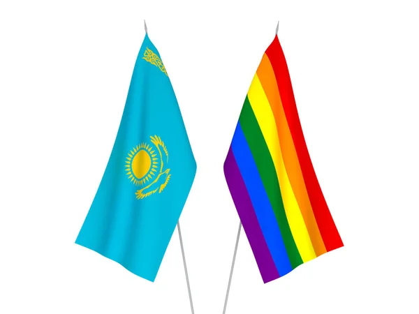 Drapeaux Nationaux Tissu Kazakhstan Rainbow Gay Pride Isolé Sur Fond — Photo