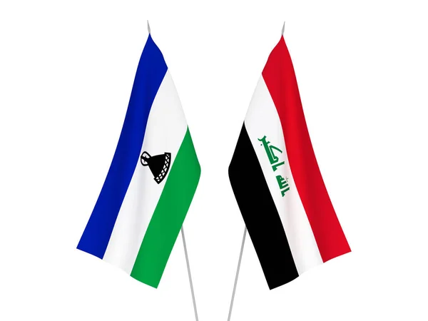 Bandiere Nazionali Tessuto Dell Iraq Del Lesotho Isolate Sfondo Bianco — Foto Stock