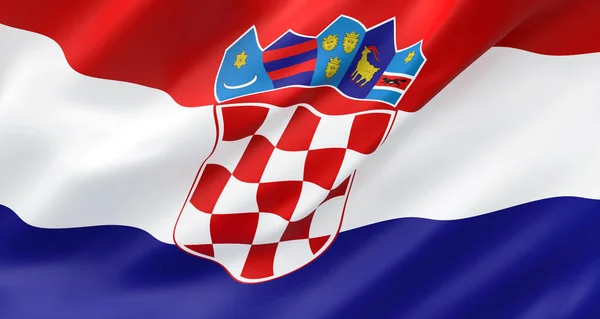 Σημαία Της Κροατίας Που Κυματίζει Στον Άνεμο Απεικόνιση Απόδοση — Φωτογραφία Αρχείου