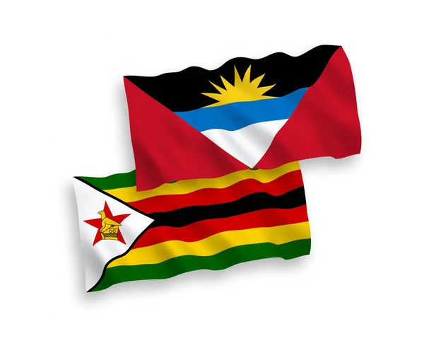 Banderas Nacionales Ondas Vectoriales Zimbabue Antigua Barbuda Aisladas Sobre Fondo — Vector de stock