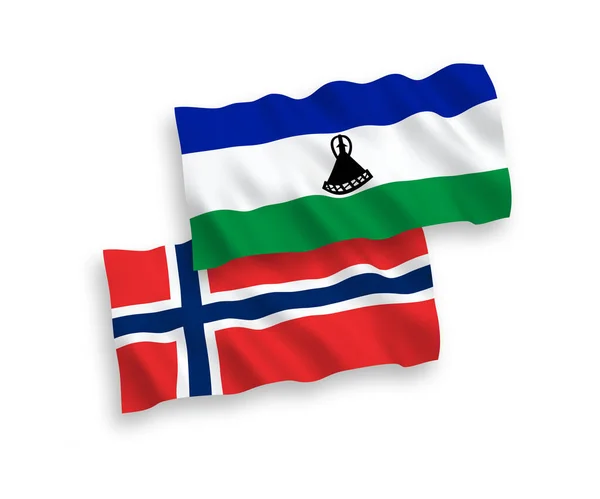 Nationale Vector Weefsel Golf Vlaggen Van Noorwegen Lesotho Geïsoleerd Witte — Stockvector