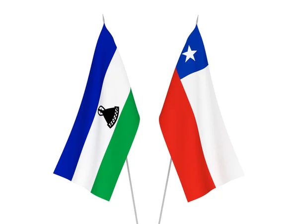 Nationale Stoffen Vlaggen Van Chili Lesotho Geïsoleerd Witte Achtergrond Weergave — Stockfoto