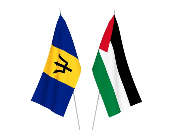 Banderas Tela Nacionales Palestina Barbados Aisladas Sobre Fondo Blanco Ilustración —  Fotos de Stock