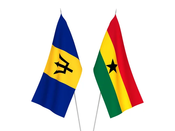 Bandeiras Tecido Nacional Gana Barbados Isoladas Fundo Branco Ilustração Renderização — Fotografia de Stock