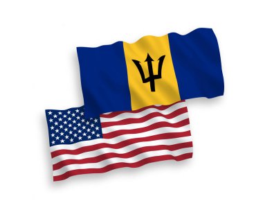 Beyaz arka planda Barbados ve ABD 'nin ulusal taşıyıcı kumaş bayrakları izole edildi. 1 'e 2 oranında.