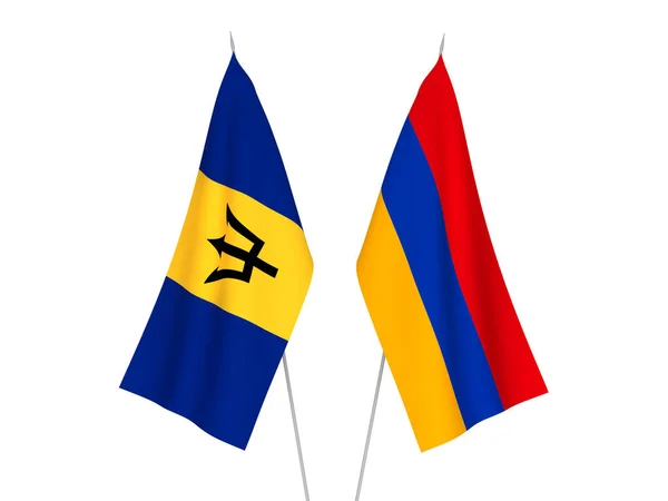 Nationalflaggen Von Armenien Und Barbados Auf Weißem Hintergrund Darstellung — Stockfoto