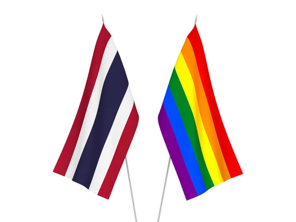 Nationell Tyg Flaggor Thailand Och Rainbow Gay Stolthet Isolerad Vit — Stockfoto