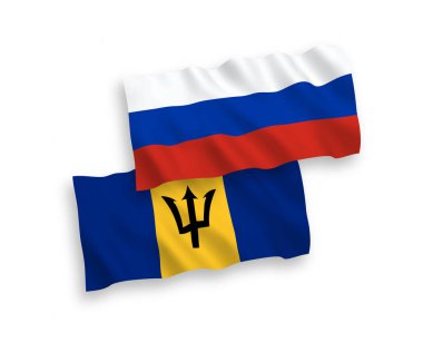 Beyaz arka planda Barbados ve Rusya 'nın ulusal taşıyıcı kumaş bayrakları izole edildi. 1 'e 2 oranında.