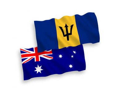 Avustralya ve Barbados 'un ulusal taşıyıcı kumaş bayrakları beyaz arka planda izole edildi. 1 'e 2 oranında.