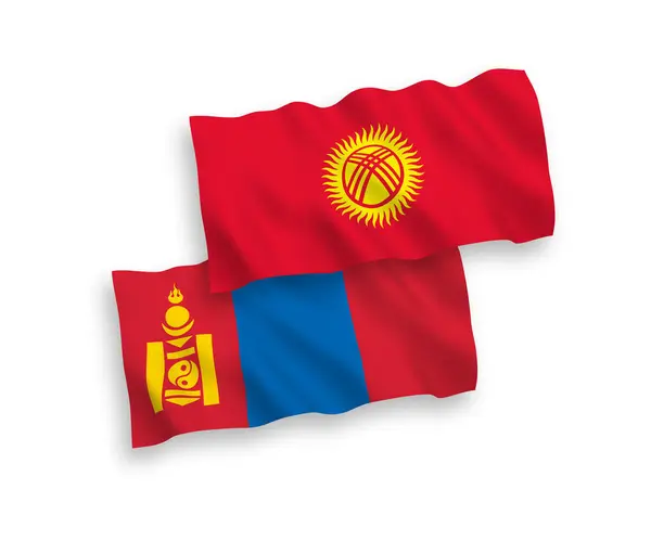 Белом Фоне Выделены Национальные Векторные Волновые Флаги Монголии Кыргызстана Соотношение — стоковый вектор