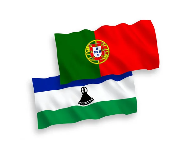 Bandiere Onda Vettoriali Nazionali Del Portogallo Del Lesotho Isolate Sfondo — Vettoriale Stock