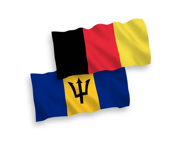 Bandeiras Tecido Vetorial Nacional Barbados Bélgica Isoladas Fundo Branco Proporção —  Vetores de Stock