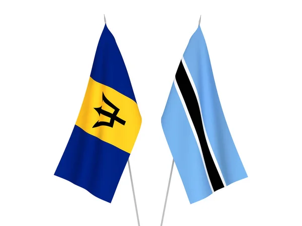 Nationale Stoffen Vlaggen Van Botswana Barbados Geïsoleerd Witte Achtergrond Weergave — Stockfoto